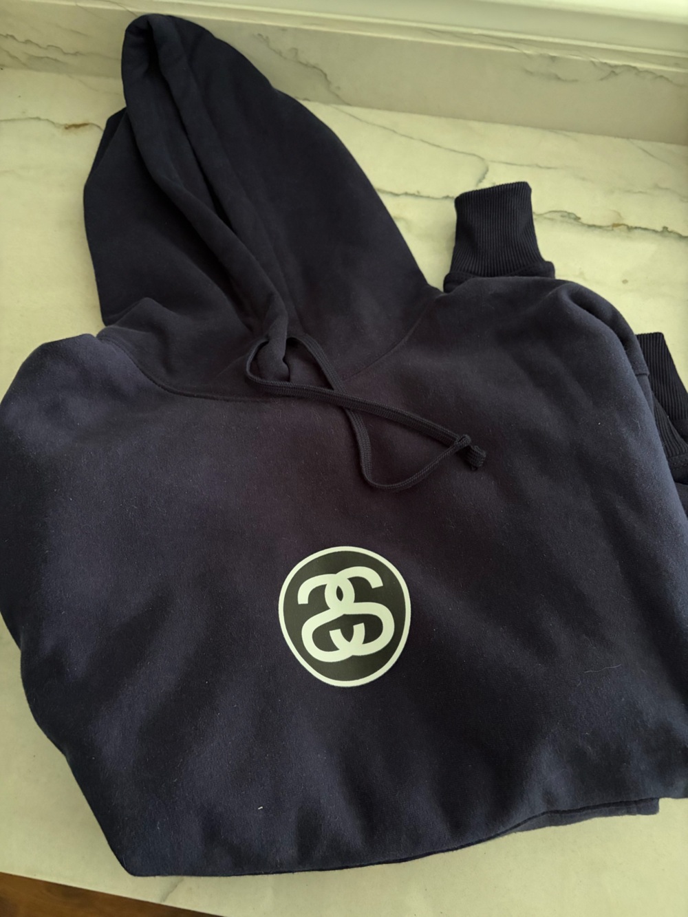 Stussy Black Hoodie with White Interlocking Logo